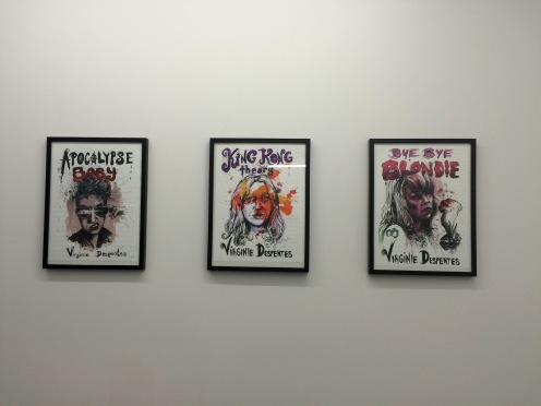 Since I was resident in a gallery, we were lucky to hang the original Molly Crabapple designed covers of all three of our Virginie Despentes books. The three dynamic women pictured in each cover proved inspiring muses for my week of writing.